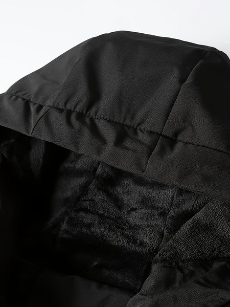 Men'S Insulated Thermal Winter Jacket Full Zipper Closure Hooded Windproof Coat Front Full Zip And Zipper Pockets - Machine Washable Cold Weather Outerwear for Skiing, Snowboarding, Hiking - Black (Unlined