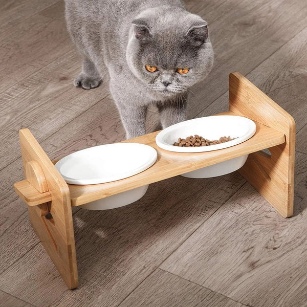 Pets Dog/Cat Bowls with Stand, 1/2/3 Bowls Adjustable Height Elevated Feeder Bowls for Cats and Small Dogs, Wooden Raised Feeding Bowls with Stand
