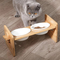 Pets Dog/Cat Bowls with Stand, 1/2/3 Bowls Adjustable Height Elevated Feeder Bowls for Cats and Small Dogs, Wooden Raised Feeding Bowls with Stand