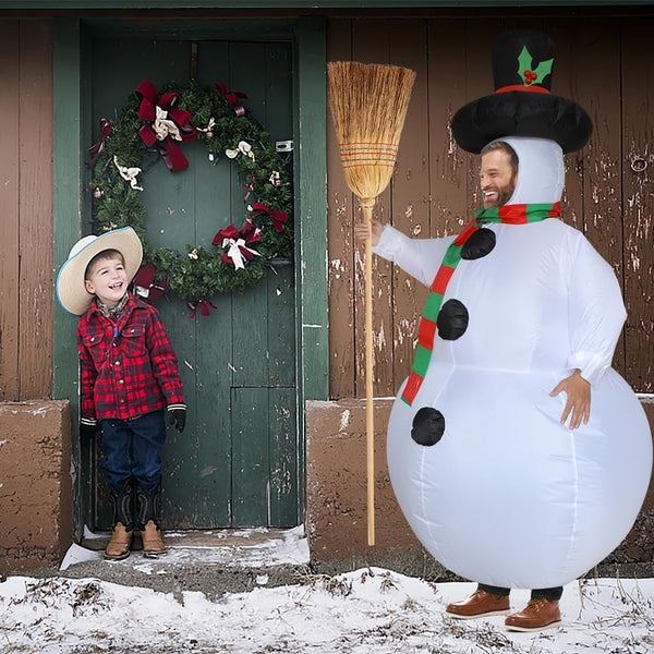 Poptrend Inflatable Snowman Costume Christmas Costume Funny Blow up Snow Man Costumes for Adult Kids Cosplay Fancy Dress Party Costumes