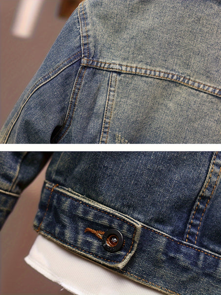 Geng Yuanshi Spring New Arrival Washed Denim Jacket for Men, Spring New Arrival Slim Fit Vintage  Denim Jacket for Men