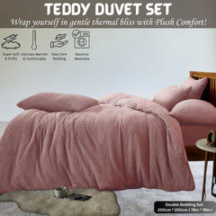 Teddy Bear Fleece Duvet Cover Set | Single Double King Size Bedding | Super Soft Plush Quilt Cover with Pillowcases | Warm Cosy Thermal Fluffy Set for Cold Nights | Easy Care & Durable Comfort | Luxury Teddy Fleece Bed Cover for Bedroom Warmth & Style | F
