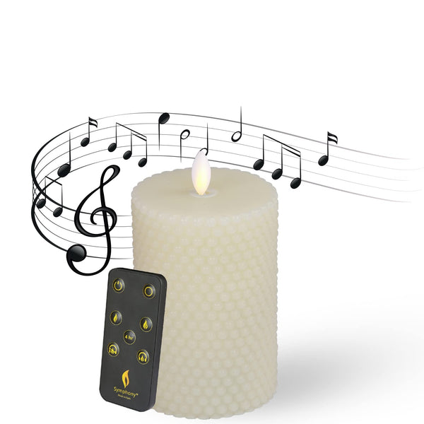 LENCARTA LED Flameless Candle Classic Ivory 6 Inch Wax Shell | Battery Powered Music Rhythm Sensing Flicker-Effect Pillar with Remote Control for Home Decor