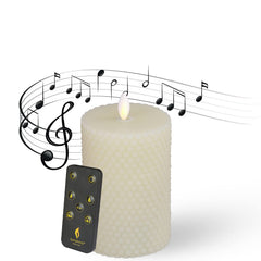 LENCARTA LED Flameless Candle Classic Ivory 6 Inch Wax Shell | Battery Powered Music Rhythm Sensing Flicker-Effect Pillar with Remote Control for Home Decor