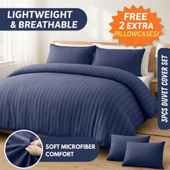 3pcs Lightweight Stripe Duvet Cover Set – Soft Breathable Microfiber Bedding Set, Cool Fresh Spring Summer Design, Easy Care, Includes 2 Free Pillowcases, All seasons use