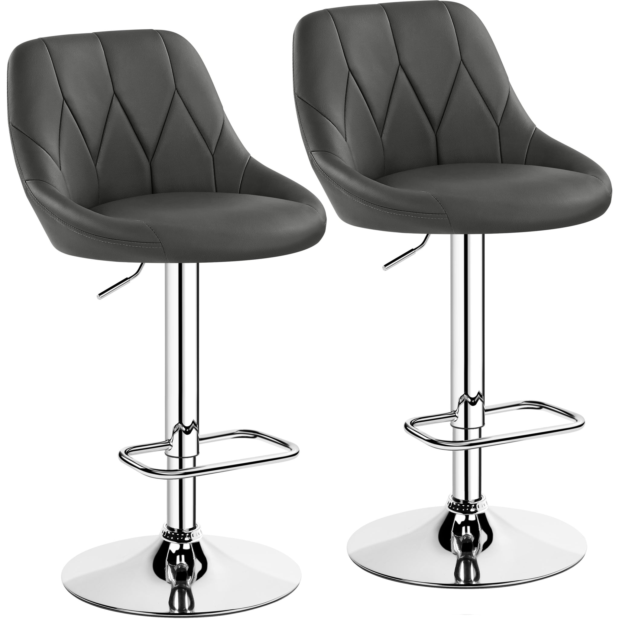 Costoffs Bar Stools Set of 2 Faux Leather Swivel Barstools, Height Adjustable, Modern Bar Chairs with Ergonomic Backrest, Cushioned Seat, Chrome Footrest for Home Kitchen Island Bar Counter, Dark Grey/Black/Retro Brown/White/Light Grey