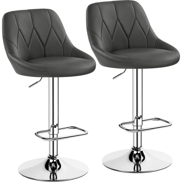 Costoffs Bar Stools Set of 2 Faux Leather Swivel Barstools, Height Adjustable, Modern Bar Chairs with Ergonomic Backrest, Cushioned Seat, Chrome Footrest for Home Kitchen Island Bar Counter, Dark Grey/Black/Retro Brown/White/Light Grey