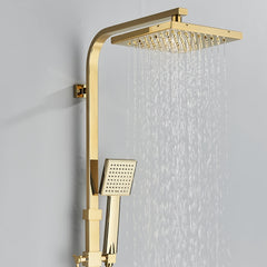 Modern Square Golden Shower Faucet System with Rainfall Shower Head & Bathtub Spout - Exposed Wall-Mounted Stainless Suitable for Bath/Shower, Polished, Splitter Valve, for or Commercial Use