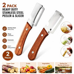 2pcs Heavy-duty Stainless Steel Peeler and Slicer Set, Featuring a Bottle Opener and Straight Blade Design. Suitable for Sugar Cane, Fruits, and Vegetables. A Versatile and Durable Peeling Tool and Vegetable Slicer, Ideal for Parties and Picnics