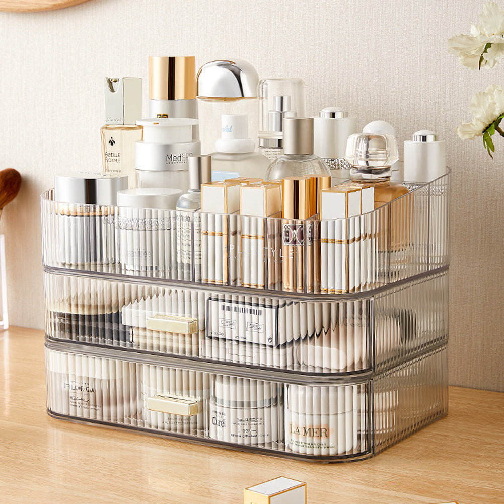 Makeup Organiser Storage Drawers, Stackable Skincare Cosmetic Organizer Acrylic Large, Tidy for Lipstick, Nail Care, Perfume, Jewelery, Brush, Vanity, Dresser, Bedroom, Bathroom