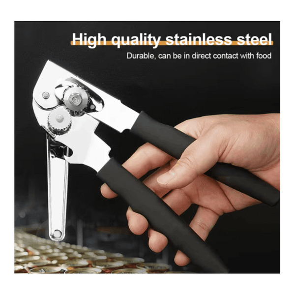 Multi-functional manual can opener stainless steel can and bottle opener in one non-slip labor-saving handle safe and without sharp edges suitable for kitchen tools for cans and bottle caps.