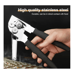 Multi-functional manual can opener stainless steel can and bottle opener in one non-slip labor-saving handle safe and without sharp edges suitable for kitchen tools for cans and bottle caps.