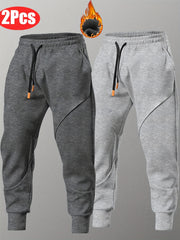 Two-Piece Set Autumn/Winter -Lined Thickened Men's Casual Sports Long Pants Outdoor Hiking Fitness Joggers American Training Basketball Sweatpants