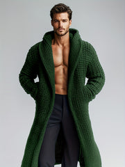 Men's Casual Sport Sweater, Long Hooded Knit Cardigan with Thick Yarn Knitting, Large Side Pockets, Loose Fit, Warm and Stylish, for a Casual and Stylish Look
