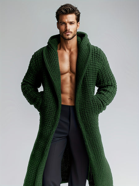 Men's Casual Sport Sweater, Long Hooded Knit Cardigan with Thick Yarn Knitting, Large Side Pockets, Loose Fit, Warm and Stylish, for a Casual and Stylish Look