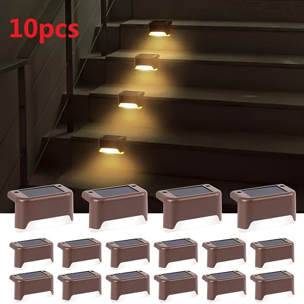 10pcs set of solar outdoor garden lights, home garden layout staircase deck lights, hallway wall lights, railing decorative lights, holiday decorative atmosphere lights, IP44