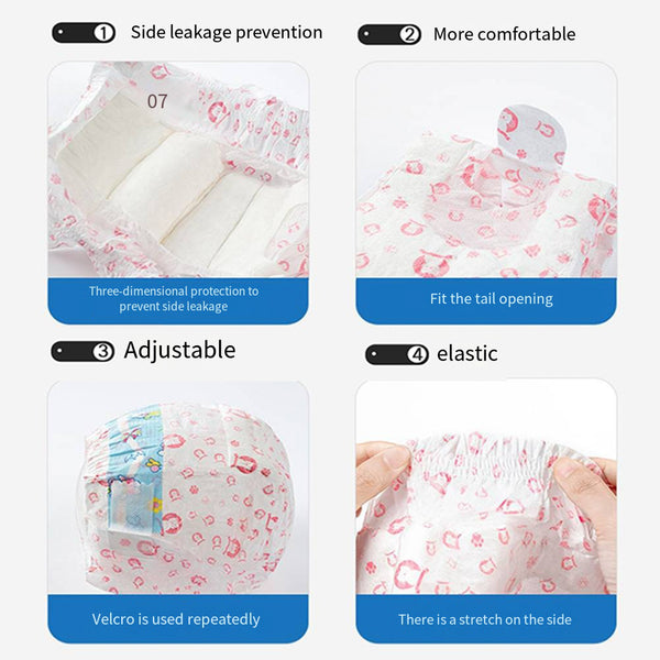Dog Nappies, 10 PCS Female Pet Dog Cat Nappies Set, Disposable Sanitary Wraps Panties for Dog 0.5 - 32kg, Nappies Super Absorbent, 5 Size Diapers for Urinary Incontinence Dog