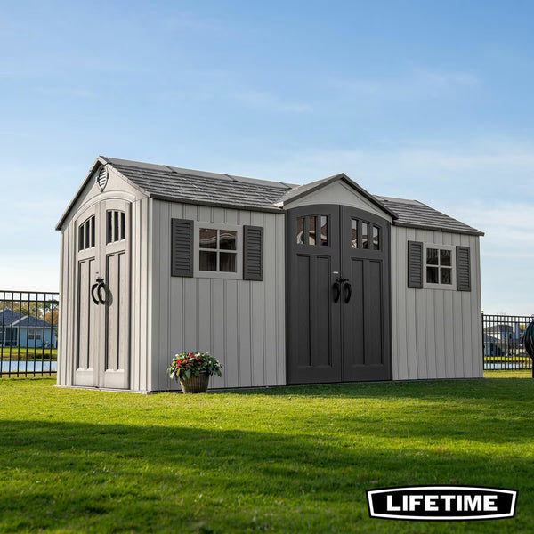 Lifetime 15Ft X 8Ft (4.5 X 2.5M) Dual Entry Outdoor Storage Shed - Model 60410