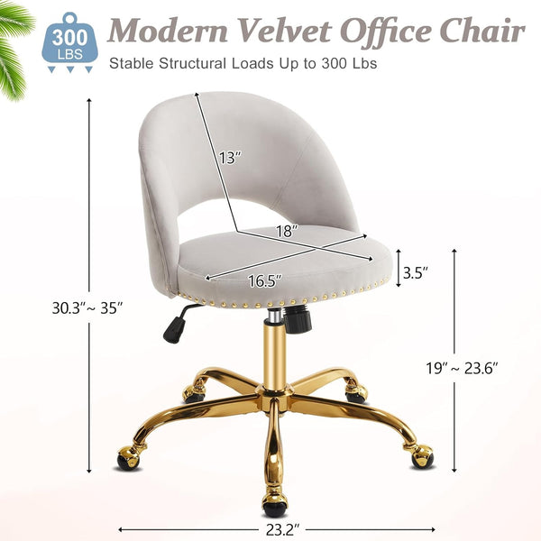 Office Chair Velvet Fabric Swivel Computer Desk Chair Comfy Armless Vanity Task Chair With Adjustable Height, Ergonomic Chair for Home Bedroom (Delicate Lilac)