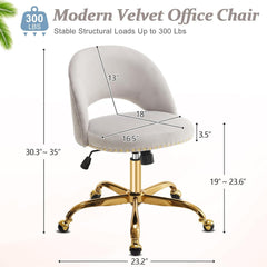 Office Chair Velvet Fabric Swivel Computer Desk Chair Comfy Armless Vanity Task Chair With Adjustable Height, Ergonomic Chair for Home Bedroom (Delicate Lilac)