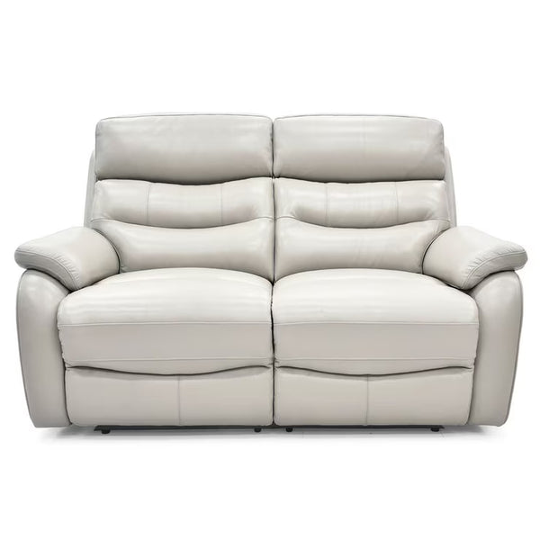Fletcher Light Grey Leather Power Reclining 2 Seater Sofa with Power Headrest