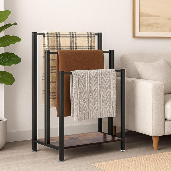 57X28X83CM Towel Rack Freestanding Towel Rack Industrial Metal 3-Bar Towel Rail with Storage Shelf Anti-Slip Feet Free Standing Towel Rail for Bathroom Drying Stand for Bath Hand Towels Quilt Blanket