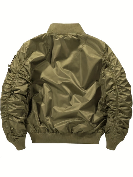 Men'S Casual Stand Collar Bomber Jacket, Chic Novelty Design Zip Up Tactical Jacket with Multi-Pocket, Fall Winter Outdoor