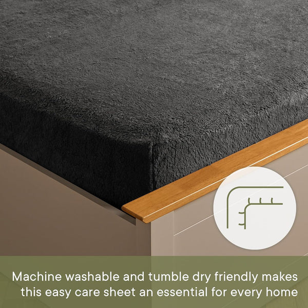 Brentfords Teddy Fleece Fitted Bed Sheet Plain Thermal Warm Soft Luxury Bedding, Charcoal Grey - Double
