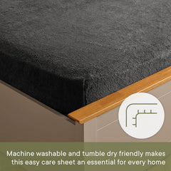 Brentfords Teddy Fleece Fitted Bed Sheet Plain Thermal Warm Soft Luxury Bedding, Charcoal Grey - Double