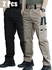 2pcs Men's Tactical Cargo Pants, Durable Multi-Pocket Work Pants for Outdoor Construction Work, Hiking And Trekking, Casual Tactical Pants | Adjustable Waist Pants | Hiking Gear (No Belt)