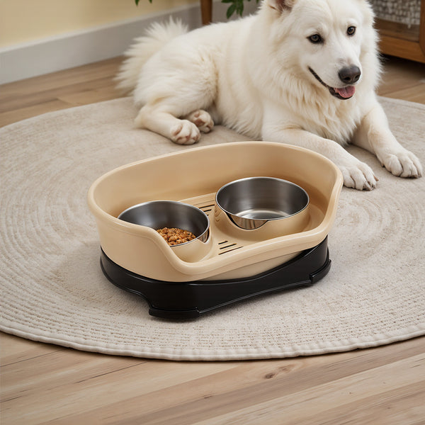 Raised Dog Bowls for Cats and Dogs, Elevated Dog Cat Food and Water Bowls Stands Feeder Dishes with 2 Stainless Steel Bowls, 2 Colours Available
