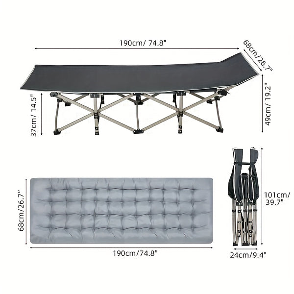 Folding Bed Portable Folding Camping Bed For Adults, Weight Capacity 199.58kg, With Mattress And Side Pocket - Lightweight And Sturdy Frame, Fishing Bed, Suitable For Camping, Home, Office, Travel, Picnic, Family Bed, Compact Design, Large Capacity