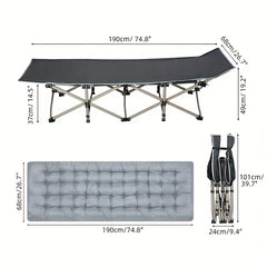 Folding Bed Portable Folding Camping Bed For Adults, Weight Capacity 199.58kg, With Mattress And Side Pocket - Lightweight And Sturdy Frame, Fishing Bed, Suitable For Camping, Home, Office, Travel, Picnic, Family Bed, Compact Design, Large Capacity