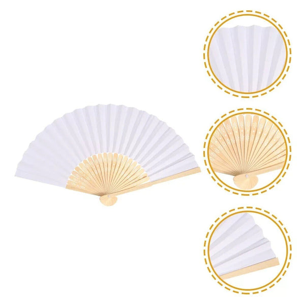 10x White Paper Fan Folding Hand Fans Handheld Fan for Wedding Dancing