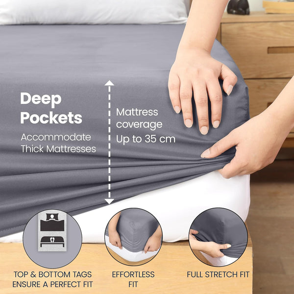 Utopia Bedding Fitted Sheet Double, Grey - Deep Pocket 14 Inch (35 Cm) - Easy Care - OEKO-TEX Certified - Soft Brushed Microfibre Fabric - Shrinkage and Fade Resistant - Bottom Sheet