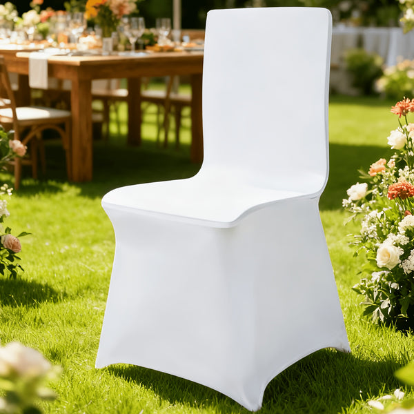 50/100pcs Elegant White Stretch Chair Covers With Bowknot | Polyester And Elastane Blend, Elastic-Band Closure, Classic Style For Weddings & Parties