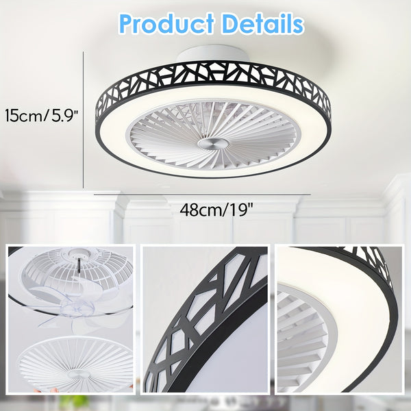 Ceiling Fans with Lights, 19-Inch Low Profile Flush Mount Ceiling Fan Light Fixture 6 Wind Speeds 40W LED Reversible Ceiling Fan with Lights And Remote for Bedroom, Kids Room And Living Room