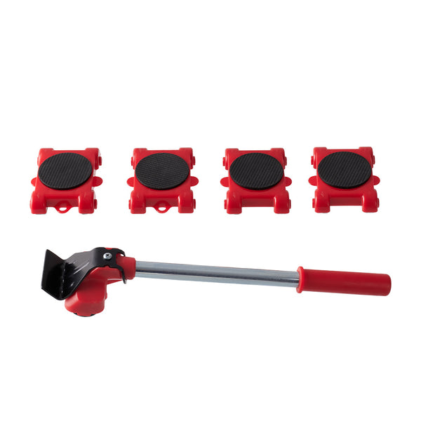 The 5pcs Red Heavy-Duty Furniture Moving Kit with Lift And Slider Moving Wheels Is an Easy-To-Move Tool Set Suitable for Moving Washing Machines, Refrigerators, Etc