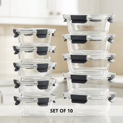 10-Pack Glass Meal Prep Containers with Airtight Lids – Leakproof Food Storage Set (5×1050ml + 5×370ml) – Oven, Microwave, Freezer & Dishwasher Safe