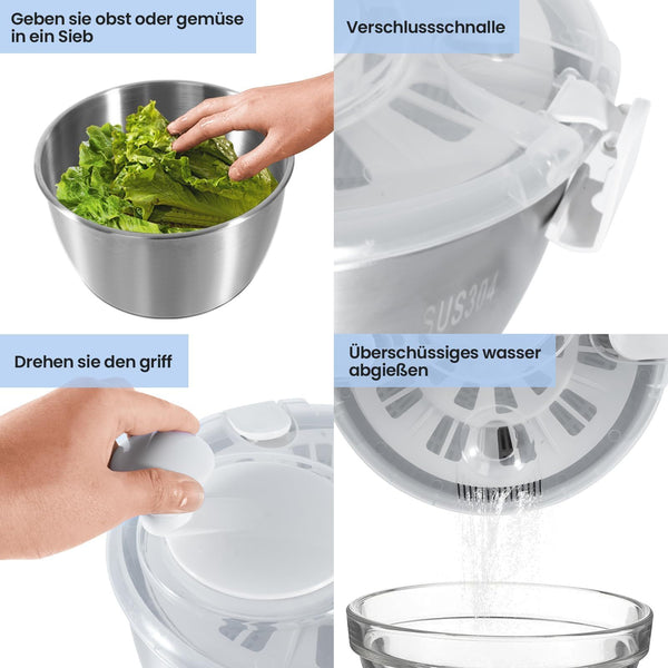 4.5L Stainless Steel Salad Spinner with Lid - Dishwasher Safe, Multifunctional Salad Drying and Washing Bowl for Fresh Lettuce, Spinach, and Greens