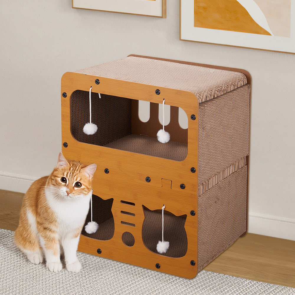 Cardboard Cat Scratchers, Cat Scratching Board, Double Layer Cat Scratch Box, Cat Hideaway, Corrugated Cat Toy Box for Indoor, for Indoor Cats & Small Animals 45*28*51cm
