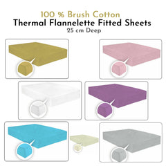 Flannelette Thermal Fitted Sheet 100% Brushed Cotton, 25cm Deep Pocket, Warm Soft Bed Sheet