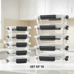 10-Pack Glass Meal Prep Containers with Airtight Lids – Leakproof Food Storage Set (5×1050ml + 5×370ml) – Oven, Microwave, Freezer & Dishwasher Safe