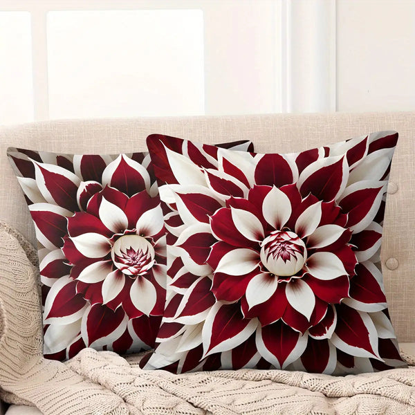 2pcs Red and White Floral Pillow Cover, Made of Soft Polyester Material, 18x18 Inches Double-sided Printing, Modern Art Style, Machine Washable Zipper Closure, Suitable for Living Room and Bedroom Decoration (excluding Inner Core)