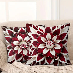 2pcs Red and White Floral Pillow Cover, Made of Soft Polyester Material, 18x18 Inches Double-sided Printing, Modern Art Style, Machine Washable Zipper Closure, Suitable for Living Room and Bedroom Decoration (excluding Inner Core)