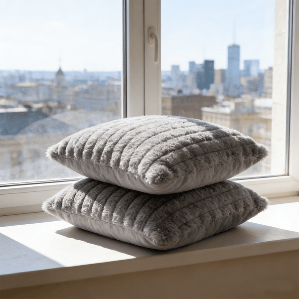 Plush Soft Vertical Strip Decoration Pillow with Pillow Core, Sofa Seat Cushion Cushion Pillow, Square Pillow Home Decoration Sofa Bedroom Pillow, Suitable for Home Bedroom Decoration, Grey, 18