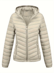 Women's Autumn/Winter Fashion Simple Versatile Lightweight Commuter Hooded Padded Coat with Pockets