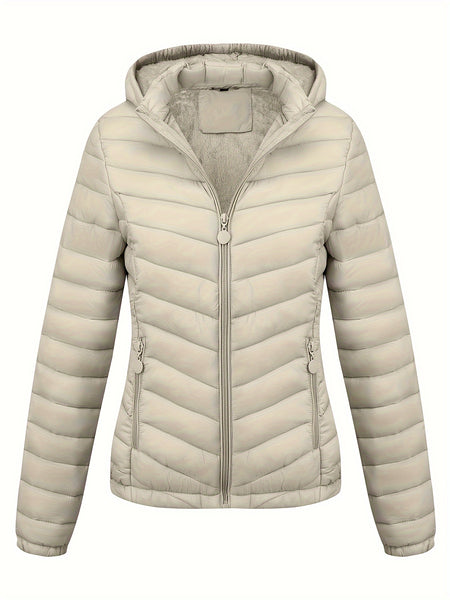 Women's Autumn/Winter Fashion Simple Versatile Lightweight Commuter Hooded Padded Coat with Pockets