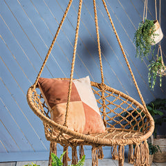 Courtyard Woven Hanging Basket, Hanging Cotton Rope Iron Ring Hanging Chair, Balcony Rocking Chair, Suitable for Indoor, Outdoor, Home, Balcony, Courtyard, Garden, Maximum Load Capacity: 200kg, Material: Iron Ring, Cotton Rope (No Include Cushion)