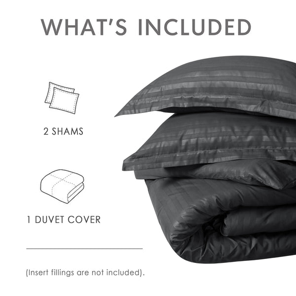Premium Hotel Quality Satin Stripe Duvet Cover Set Double with Pillowcases | Reversible Soft Quilt Bedding | Easy Care Breathable Luxury Quilt Cover